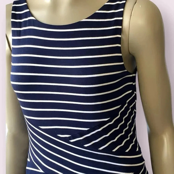 Philosophy Sleeveless Tank Shift Dress Stretchy Knit Size L Navy White Stripes - Picture 8 of 16